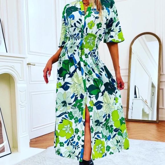 NWT MOD RETRO 1960’s STYLE PSYCHEDELIC FLORAL BRIGHT COLOR SHIRT DRESS L - Picture 6 of 8